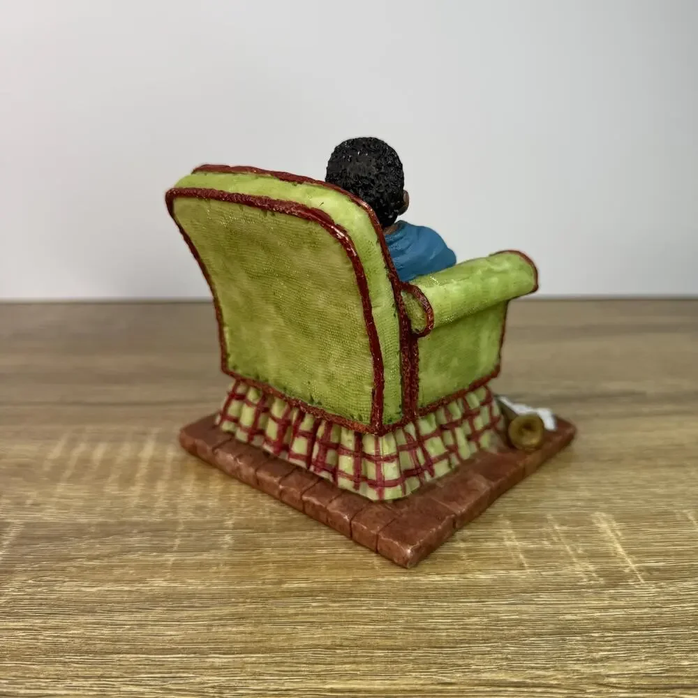 Vintage Boy Figurine Sitting On Chair with Saxophone and Dog Figure